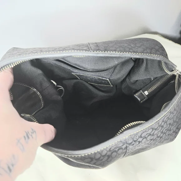 Coach Black Signature Jacquard Leather Trim Hobo Shoulder Bag A05N-1461 - Picture 3 of 4